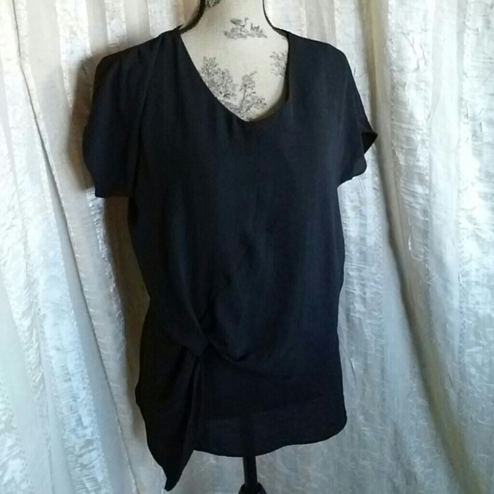ANA Knot Front Black Blouse Top